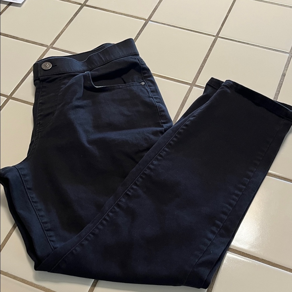 Belle Kim Gravel Black Pull On Jeans With Pockets Faux Zipper One Button Sz 12P